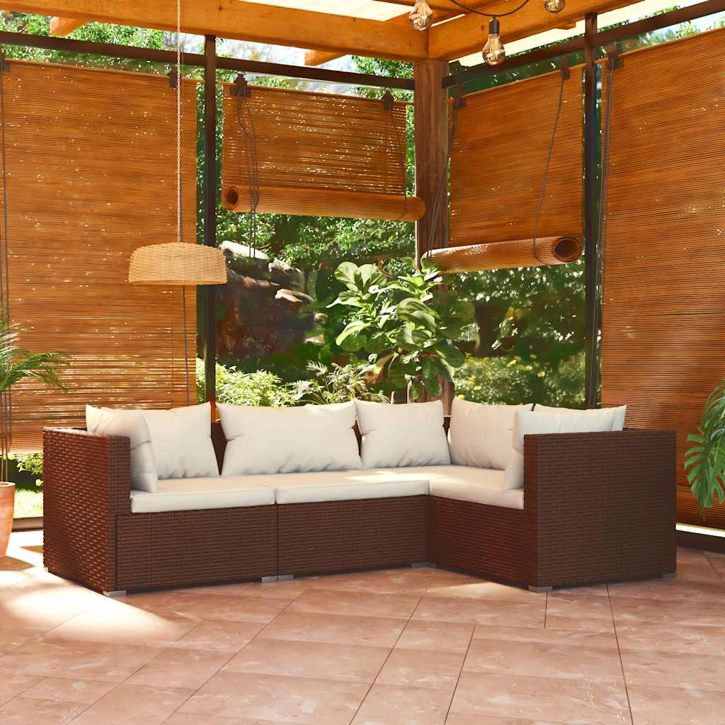 foto del prodotto set divani da giardino 4 pz con cuscini in polyrattan marrone cod mxl 44635