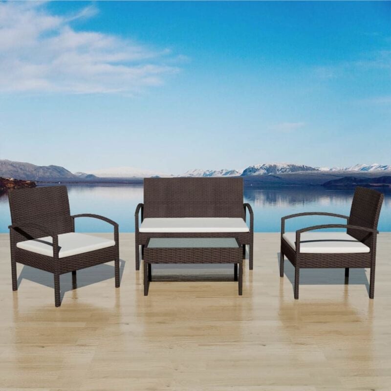 foto del prodotto set divani da giardino 4 pz con cuscini in polyrattan marrone vidaxl