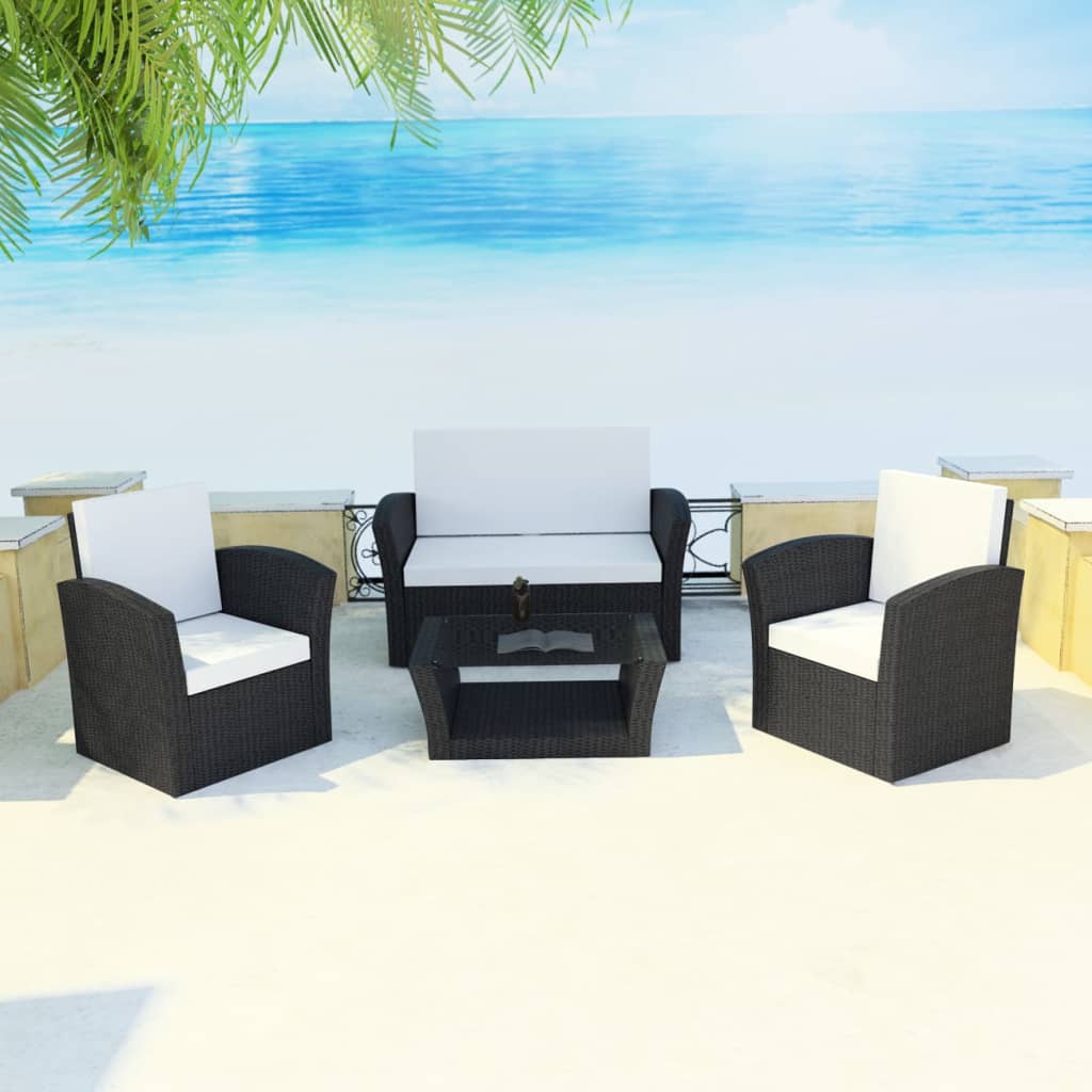 foto del prodotto set divani da giardino 4 pz con cuscini in polyrattan nero cod mxl 32811