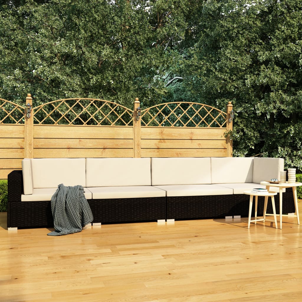 foto del prodotto set divani da giardino 4 pz con cuscini in polyrattan nero cod mxl 34638