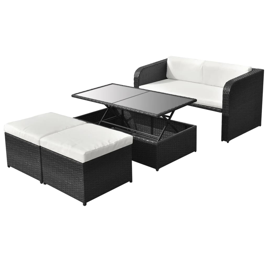 foto del prodotto set divani da giardino 4 pz con cuscini in polyrattan nero cod mxl 36244