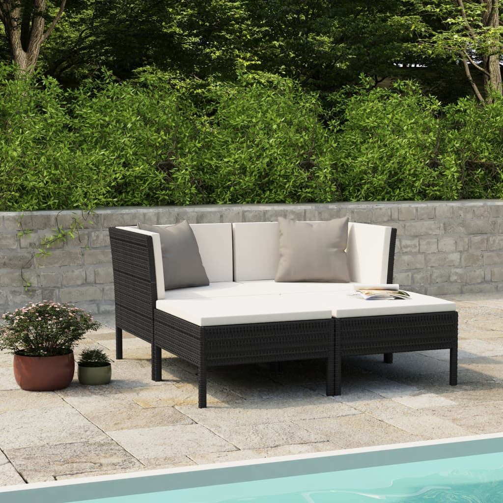 foto del prodotto set divani da giardino 4 pz con cuscini in polyrattan nero cod mxl 37797
