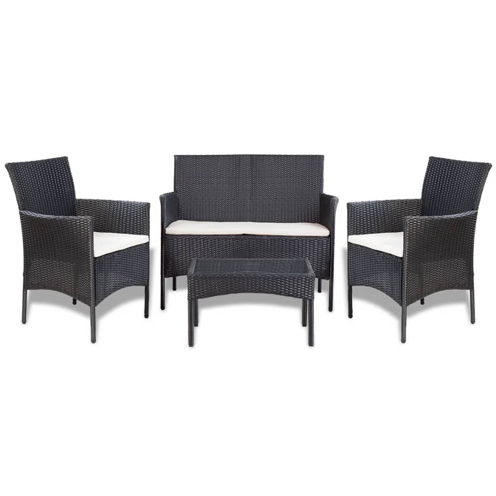 foto del prodotto set divani da giardino 4 pz con cuscini in polyrattan nero cod mxl 39502