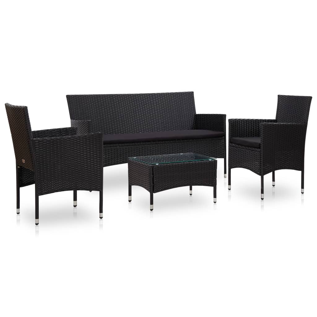 foto del prodotto set divani da giardino 4 pz con cuscini in polyrattan nero cod mxl 39506