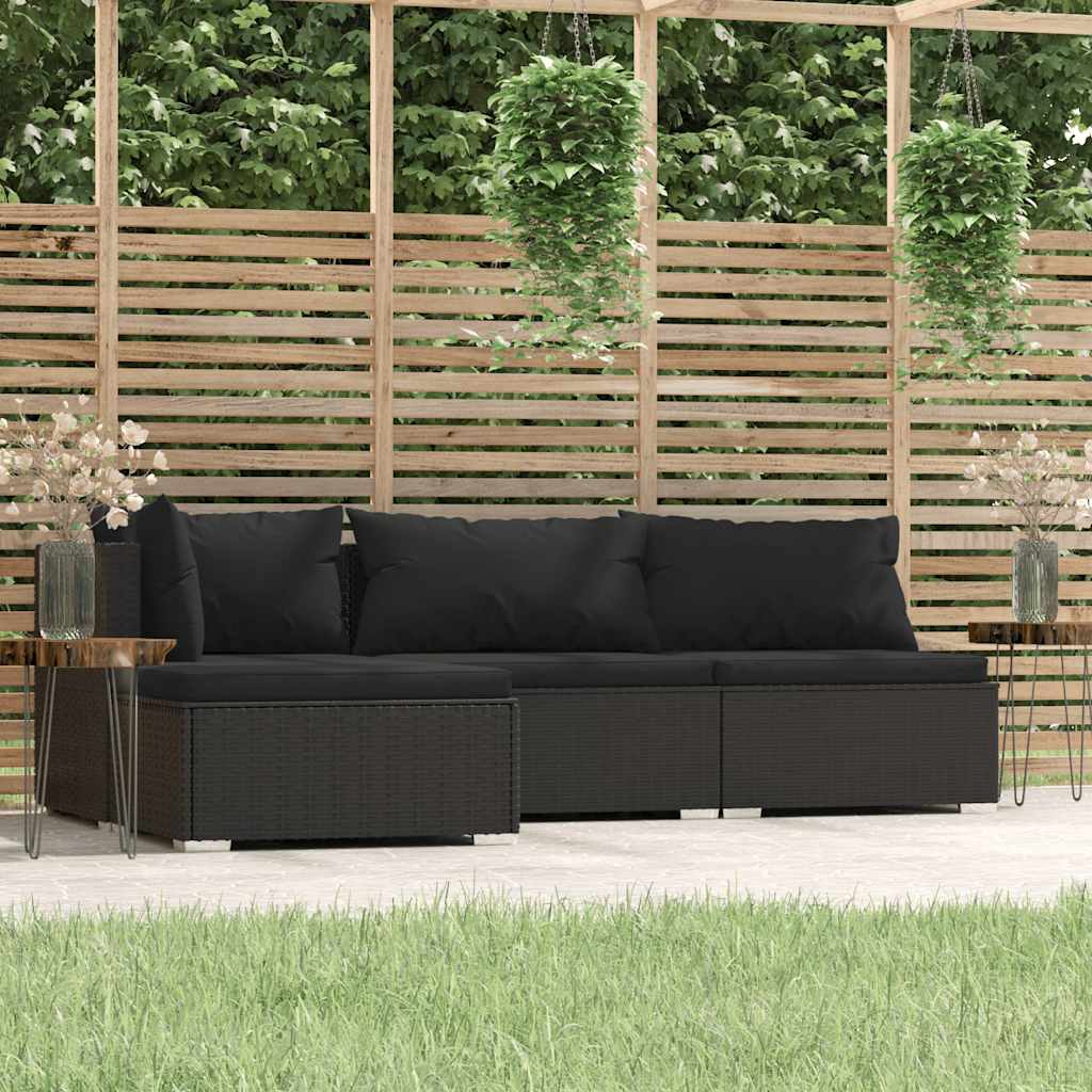 foto del prodotto set divani da giardino 4 pz con cuscini in polyrattan nero cod mxl 42298