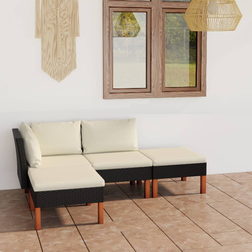 foto del prodotto set divani da giardino 4 pz con cuscini in polyrattan nero cod mxl 43046