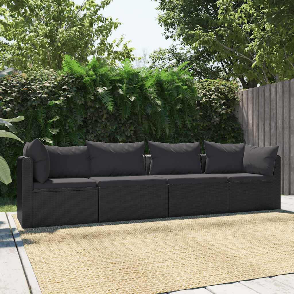 foto del prodotto set divani da giardino 4 pz con cuscini in polyrattan nero cod mxl 65682