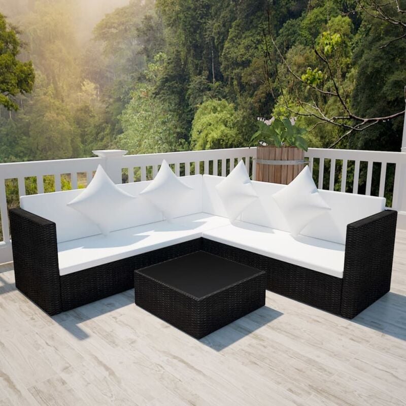 foto del prodotto set divani da giardino 4 pz con cuscini in polyrattan nero vidaxl