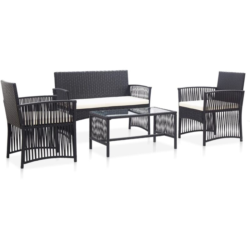 foto del prodotto set divani da giardino 4 pz con cuscini in polyrattan nero vidaxl