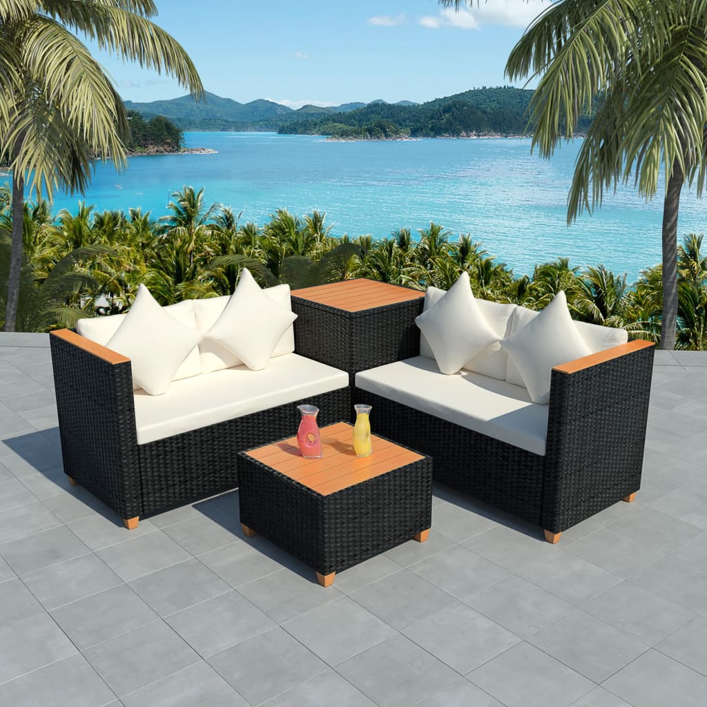 foto del prodotto set divani da giardino 4 pz con cuscini in polyrattan nerocod mxl 91097
