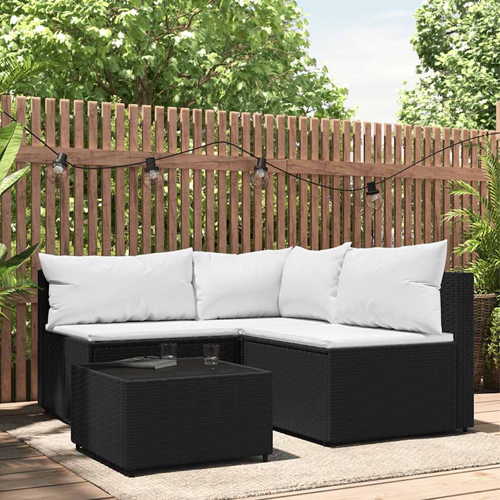 foto del prodotto set divani da giardino 4 pz con cuscini nero in polyrattan