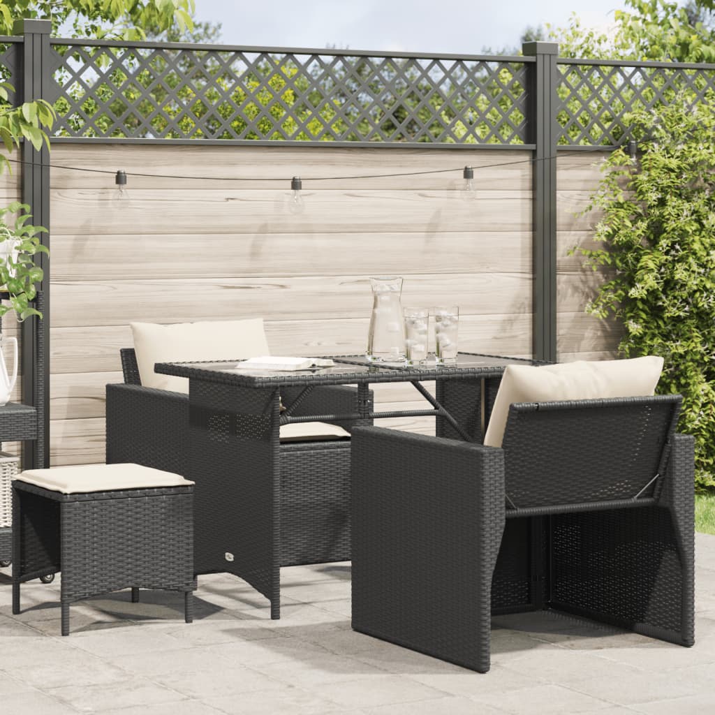 foto del prodotto set divani da giardino 4 pz con cuscini nero in polyrattan