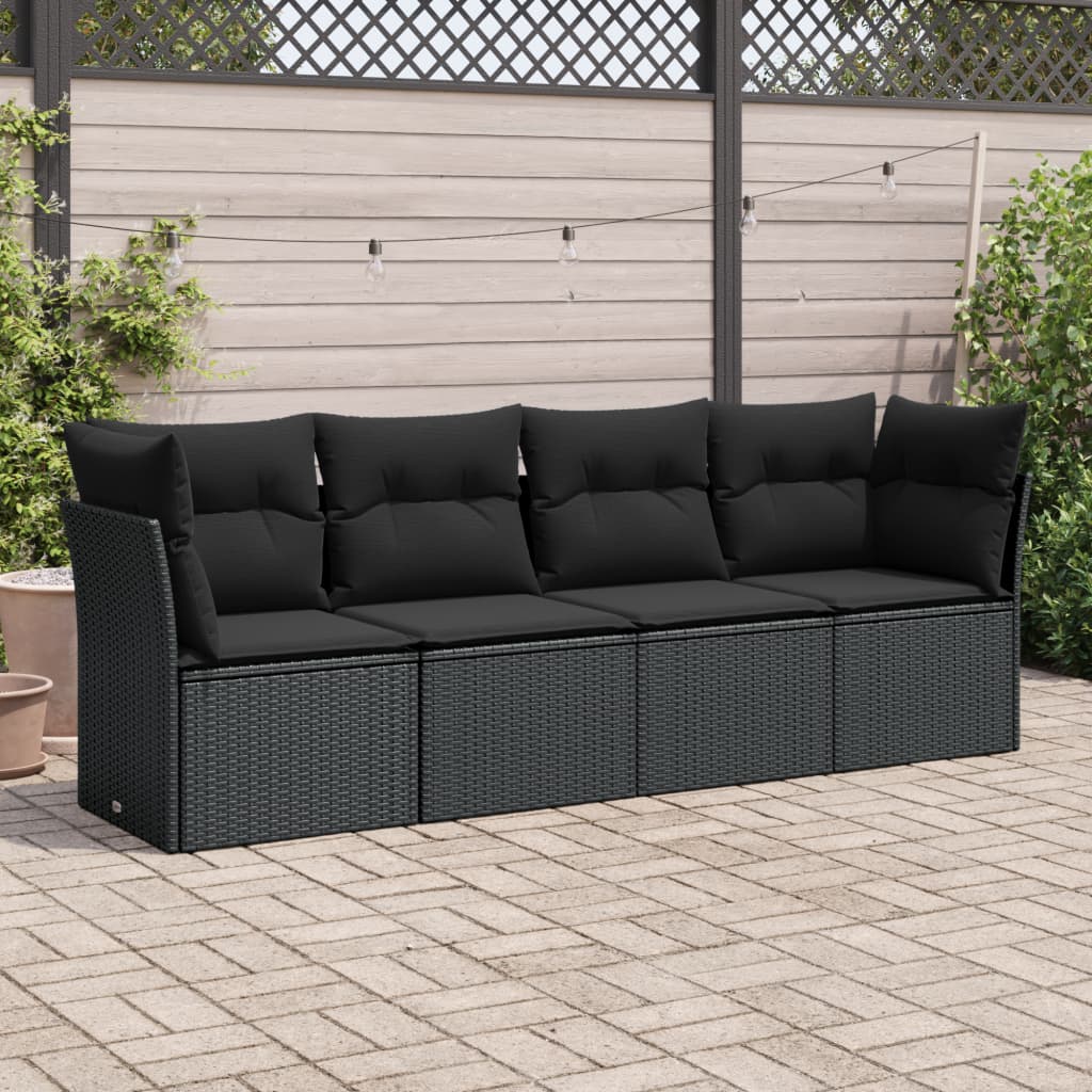 foto del prodotto set divani da giardino 4 pz con cuscini nero in polyrattan