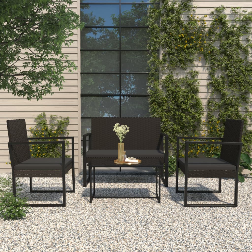 foto del prodotto set divani da giardino 4 pz con cuscini nero in polyrattan cod mxl 60361