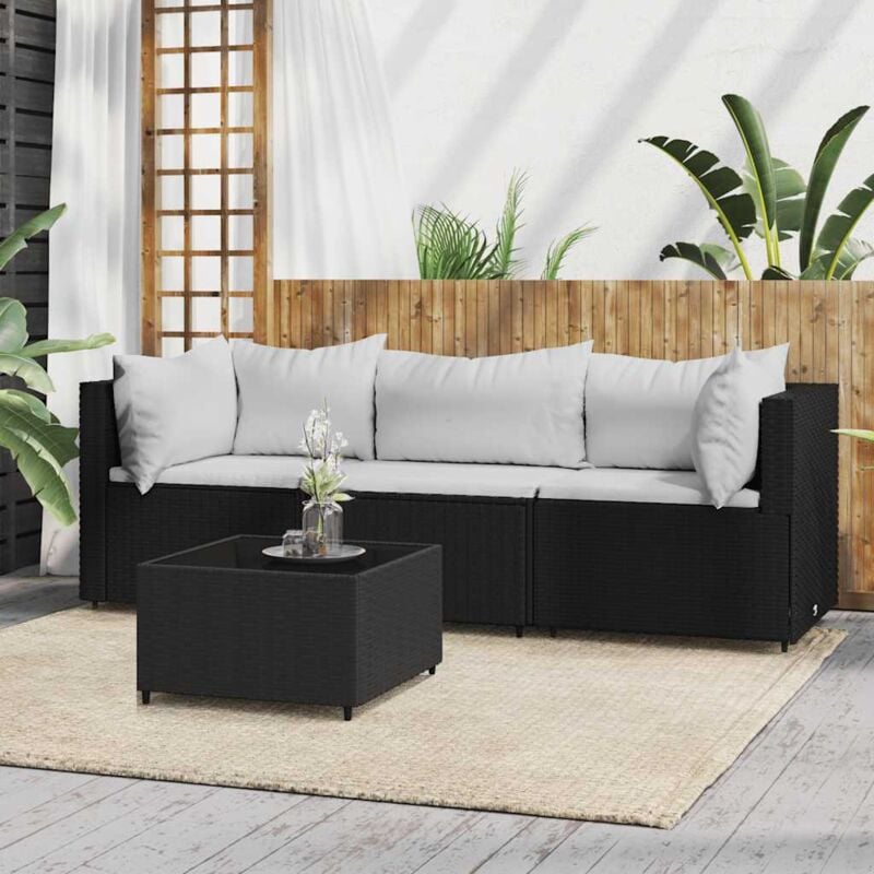 immagine 0 del prodotto set divani da giardino 4 pz con cuscini nero in polyrattan vidaxl