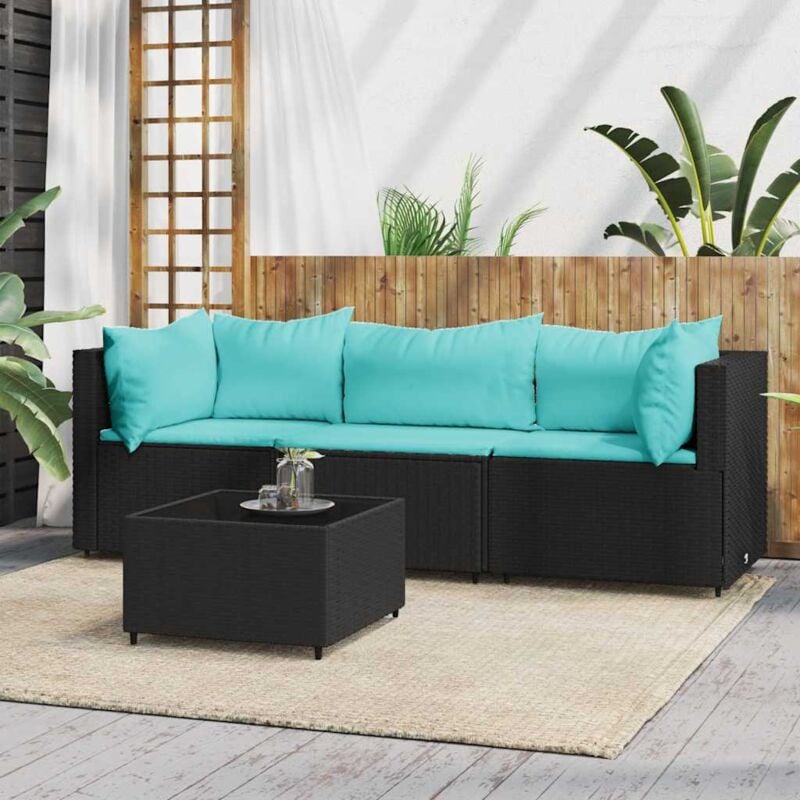 foto del prodotto set divani da giardino 4 pz con cuscini nero in polyrattan vidaxl