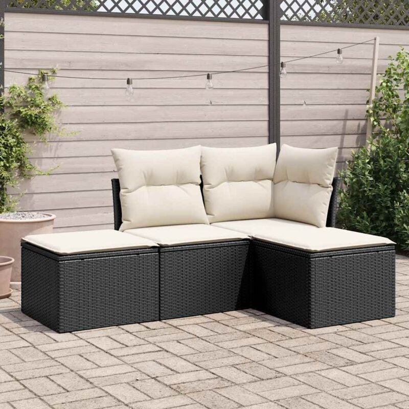 foto del prodotto set divani da giardino 4 pz con cuscini nero in polyrattan vidaxl