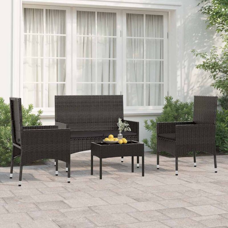 foto del prodotto set divani da giardino 4 pz con cuscini nero in polyrattan vidaxl 918587