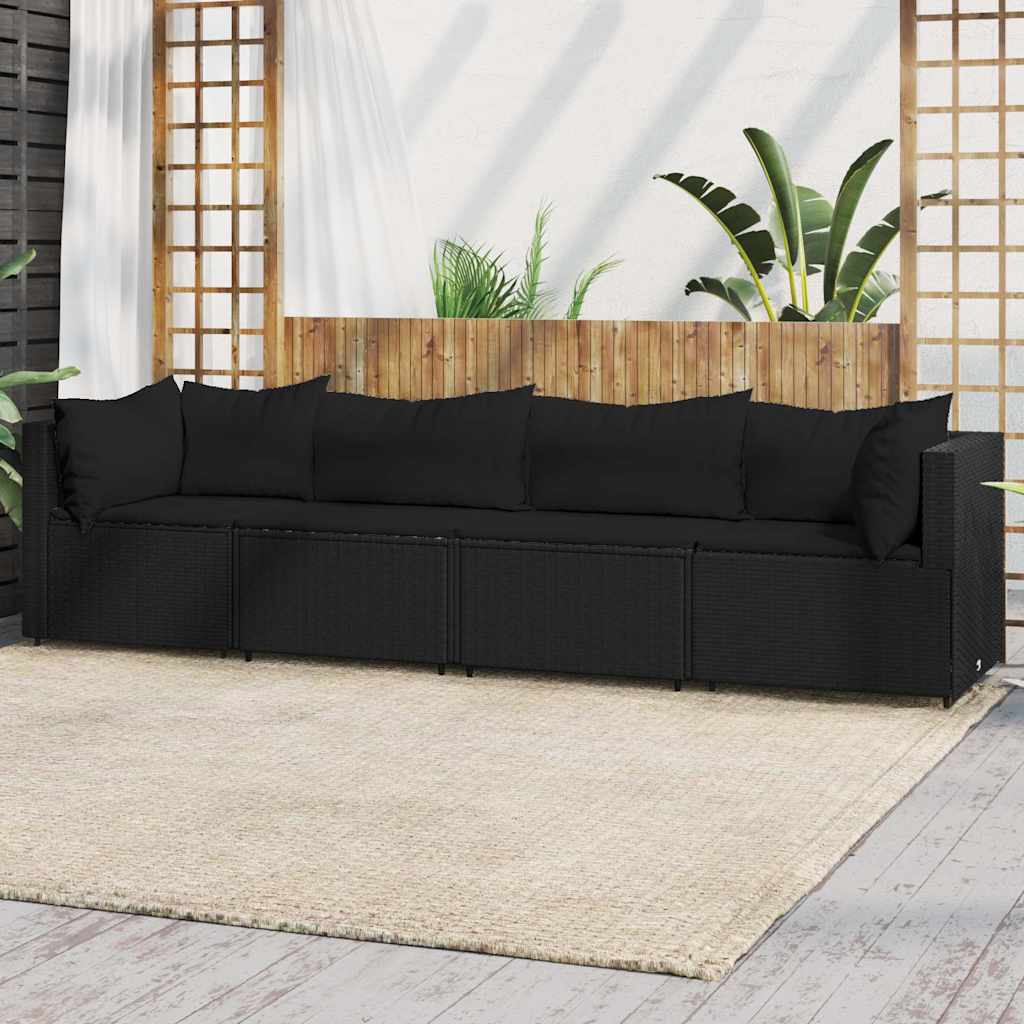 foto del prodotto set divani da giardino 4 pz con cuscini nero in polyrattancod mxl 106079
