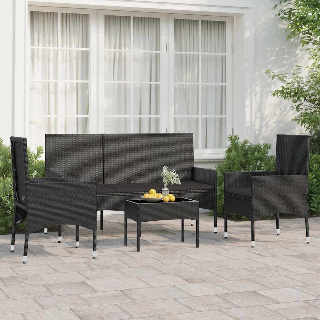 foto del prodotto set divani da giardino 4 pz con cuscini nero in polyrattancod mxl 119387