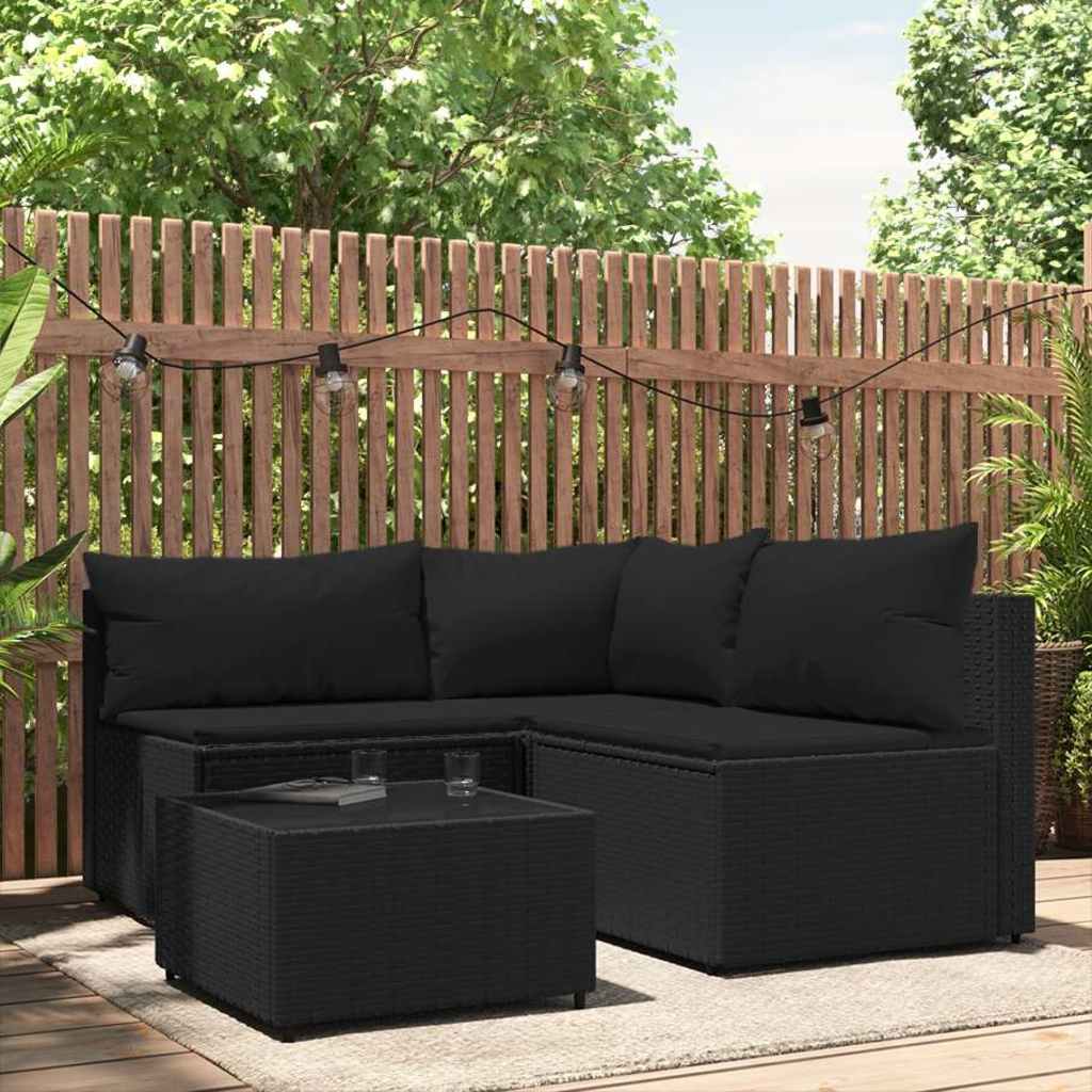 foto del prodotto set divani da giardino 4 pz con cuscini nero in polyrattancod mxl 130060