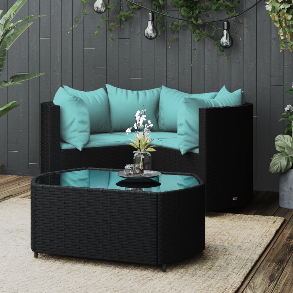 foto del prodotto set divani da giardino 4 pz con cuscini nero in polyrattancod mxl 82199