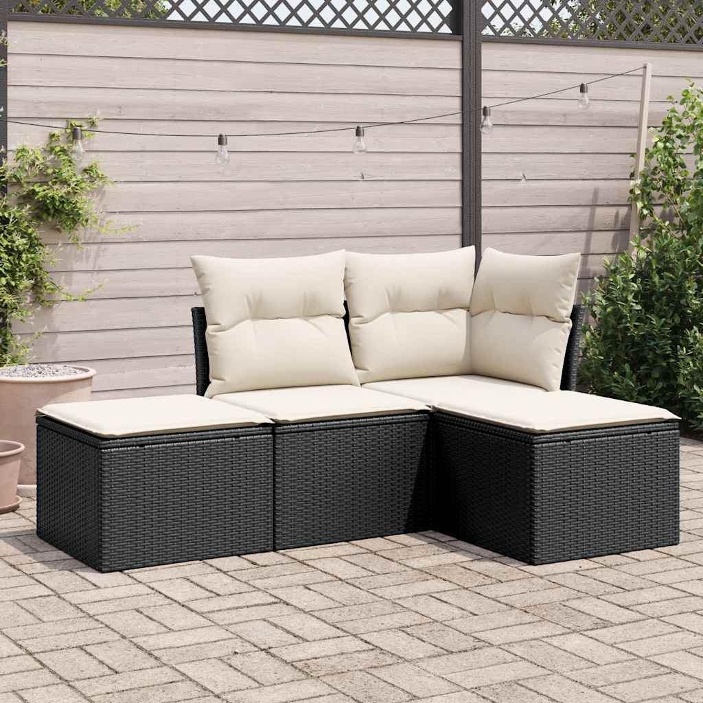 foto del prodotto set divani da giardino 4 pz con cuscini nero in polyrattancod mxl 87534
