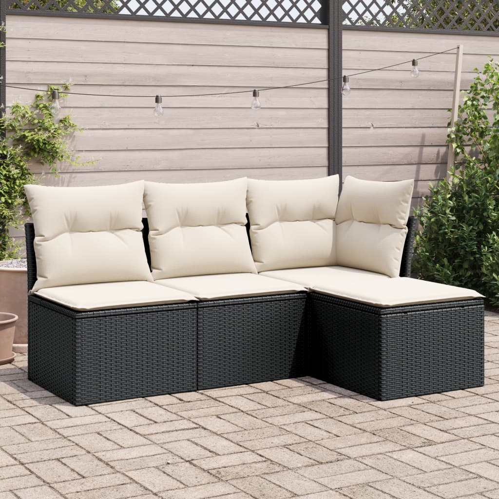 foto del prodotto set divani da giardino 4 pz con cuscini nero in polyrattancod mxl 87613