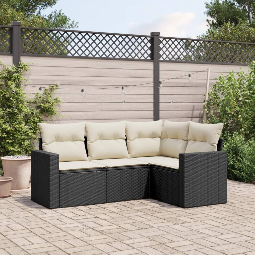foto del prodotto set divani da giardino 4 pz con cuscini nero in polyrattancod mxl 88699