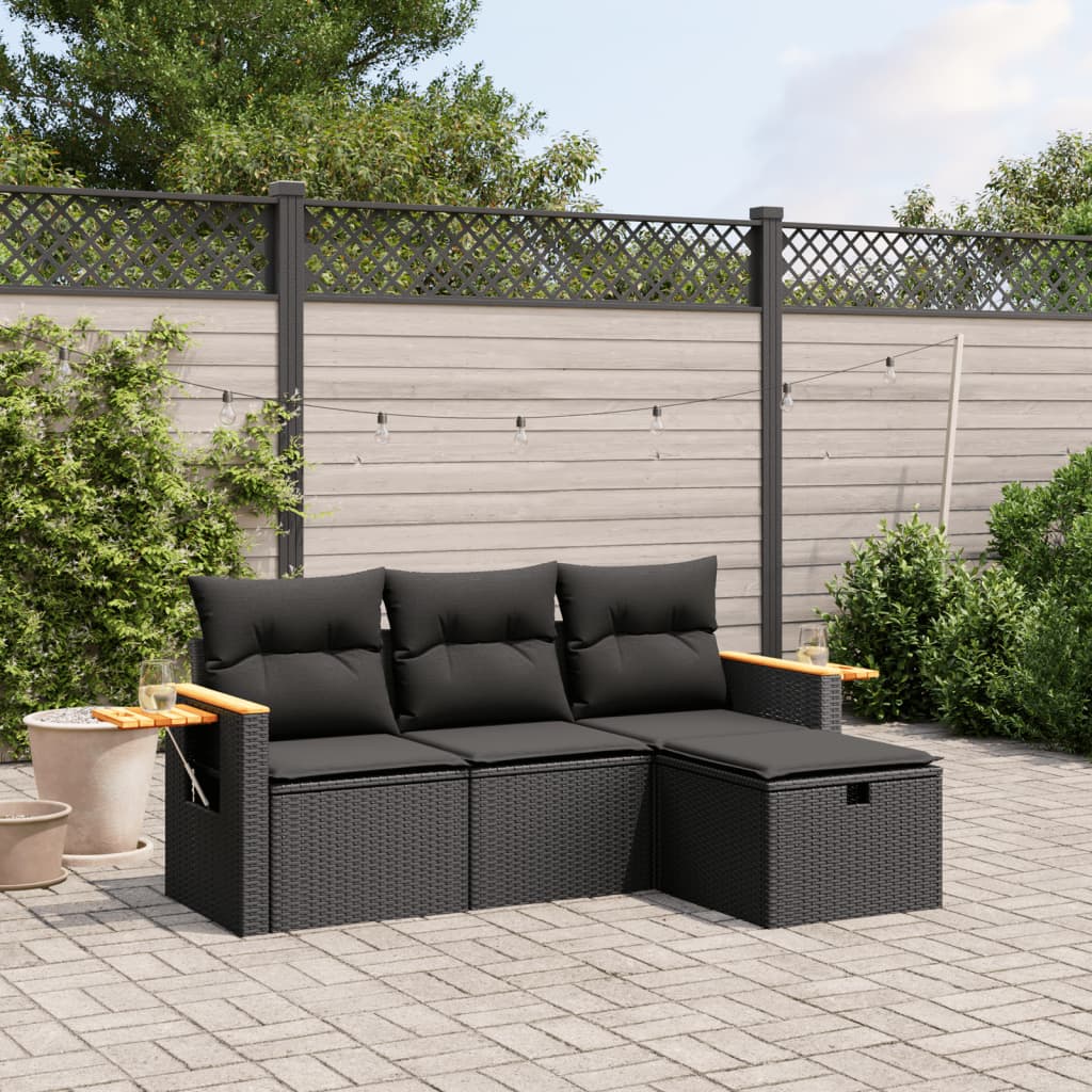 foto del prodotto set divani da giardino 4 pz con cuscini nero in polyrattancod mxl 92236