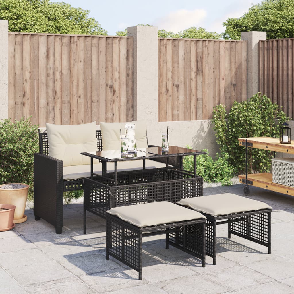 foto del prodotto set divani da giardino 4 pz con cuscini nero polyrattan vetrocod mxl 116446