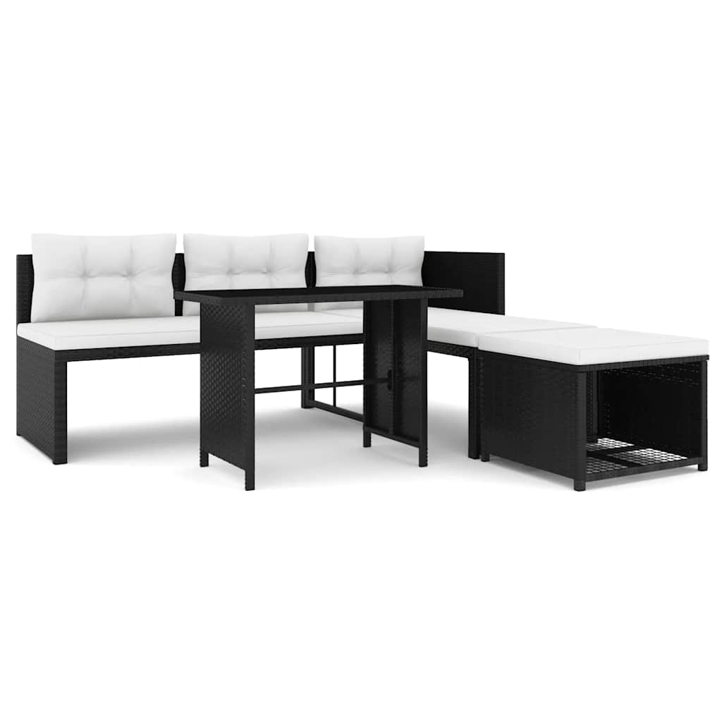 foto del prodotto set divani da giardino 4 pz in polyrattan nero