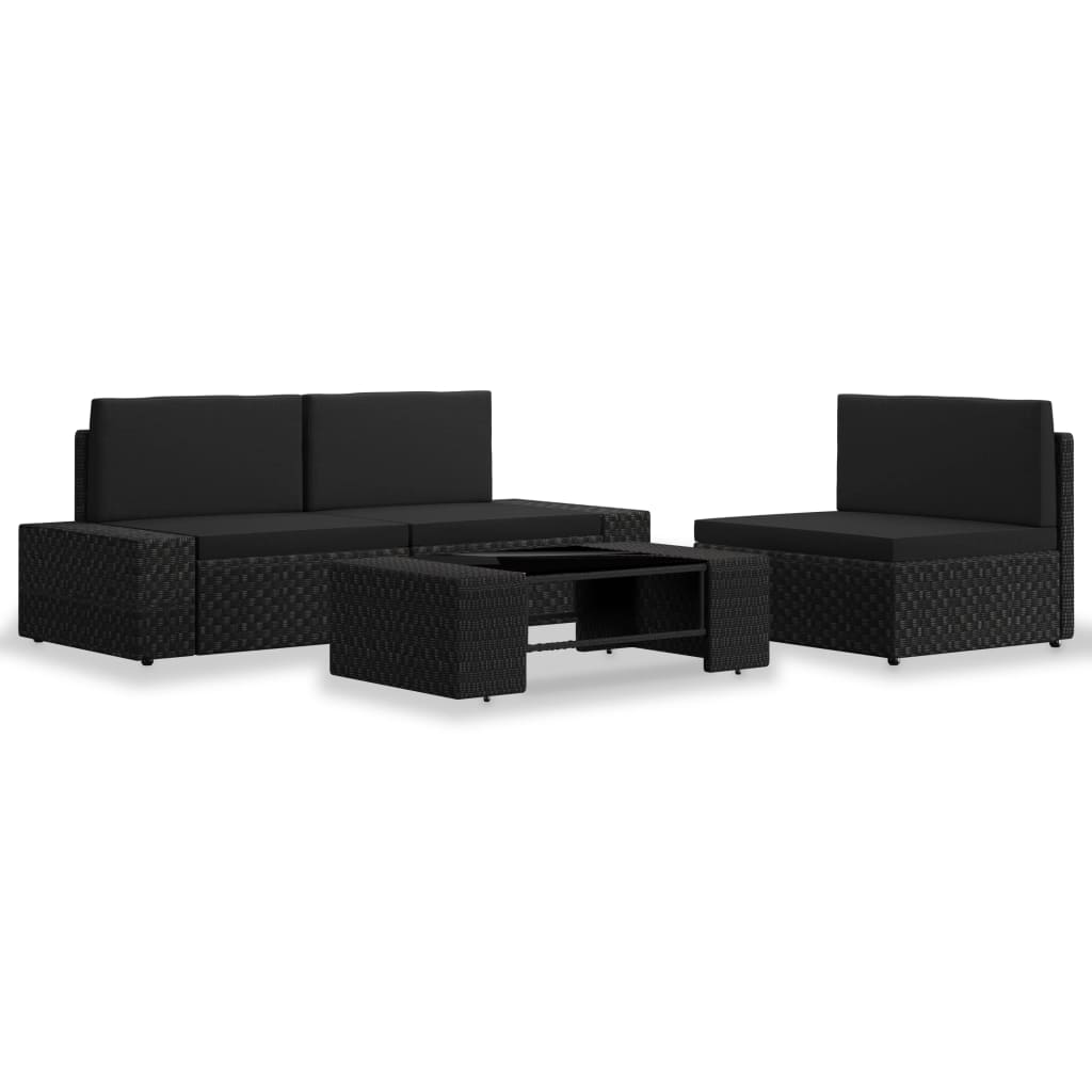 foto del prodotto set divani da giardino 4 pz in polyrattan nero cod mxl 39667