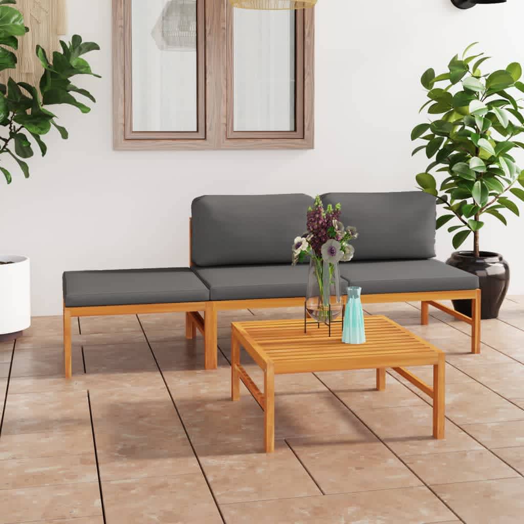 foto del prodotto set divani da giardino 4pz cuscini grigi legno massello di teak cod mxl 41931