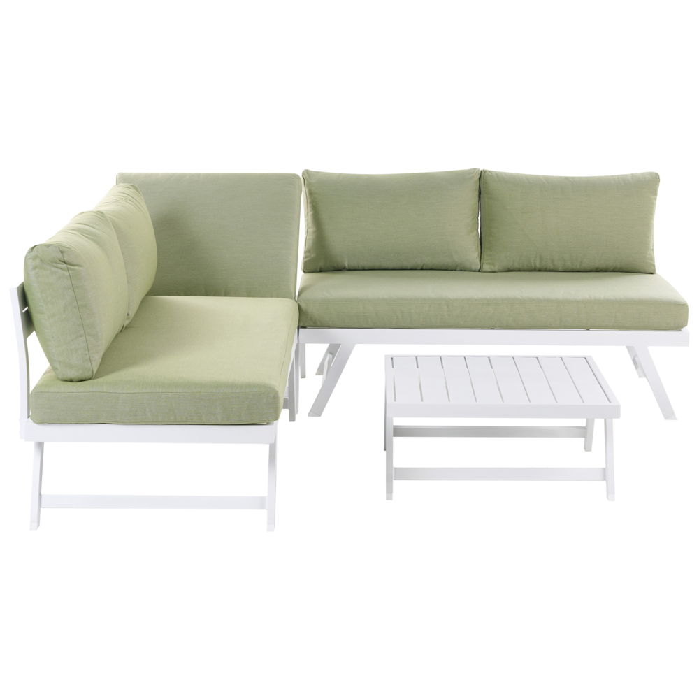foto del prodotto set divani da giardino 5 posti verde e bianco struttura bianca sedili regolabili tavolino design moderno