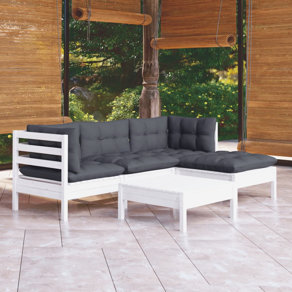 foto del prodotto set divani da giardino 5 pz con cuscini bianchi legno di pino cod mxl 40526