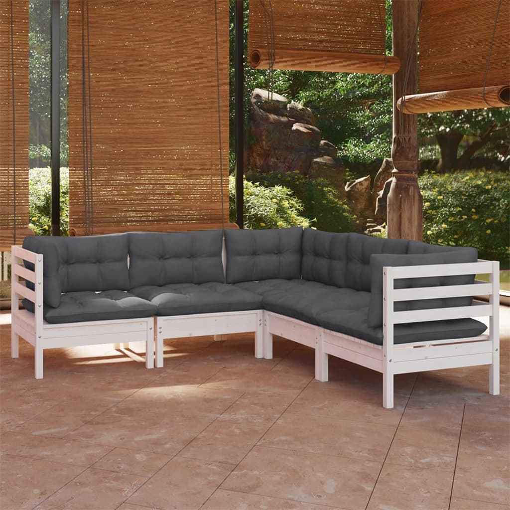 foto del prodotto set divani da giardino 5 pz con cuscini bianchi legno di pino cod mxl 44405