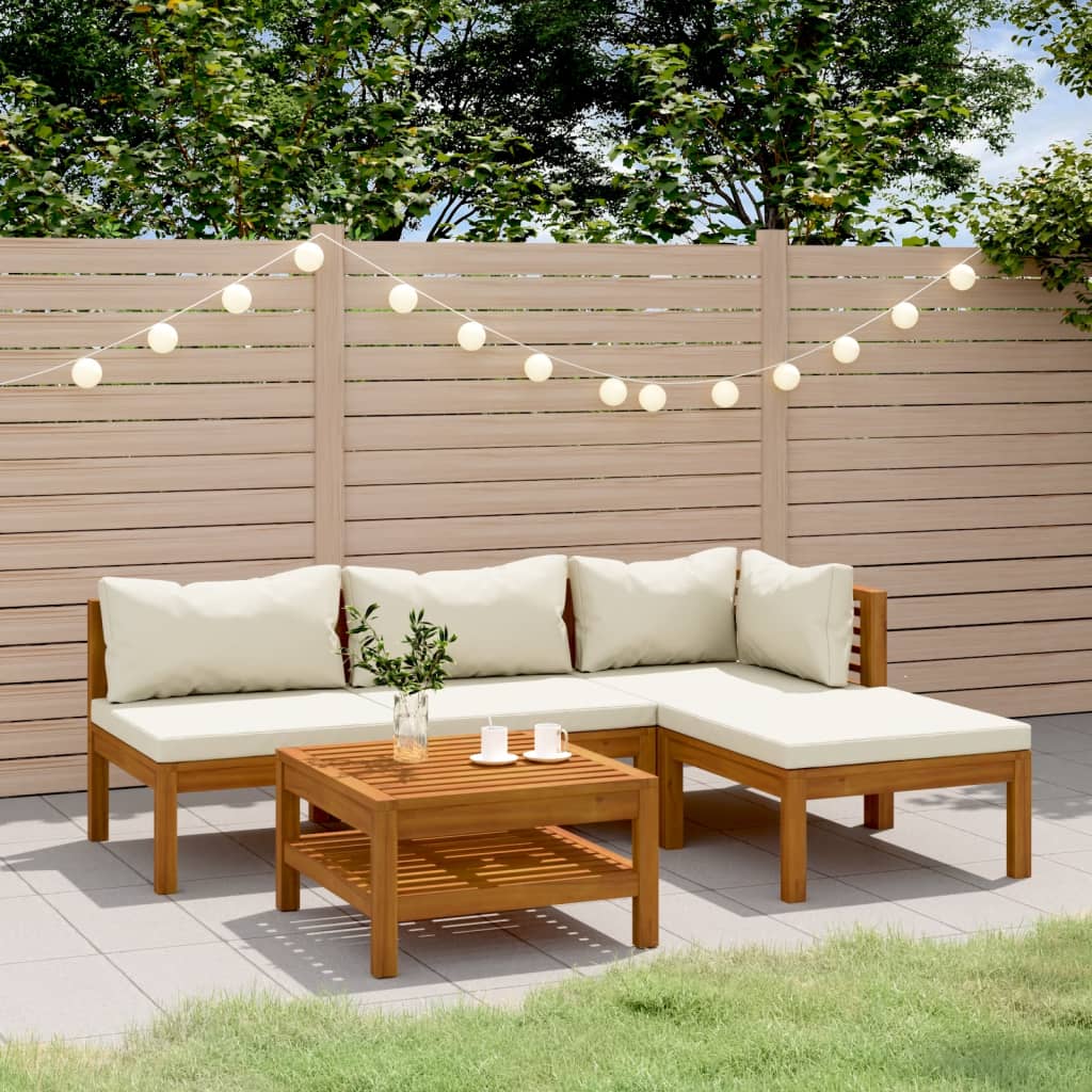 foto del prodotto set divani da giardino 5 pz con cuscini crema in legno acacia cod mxl 42625