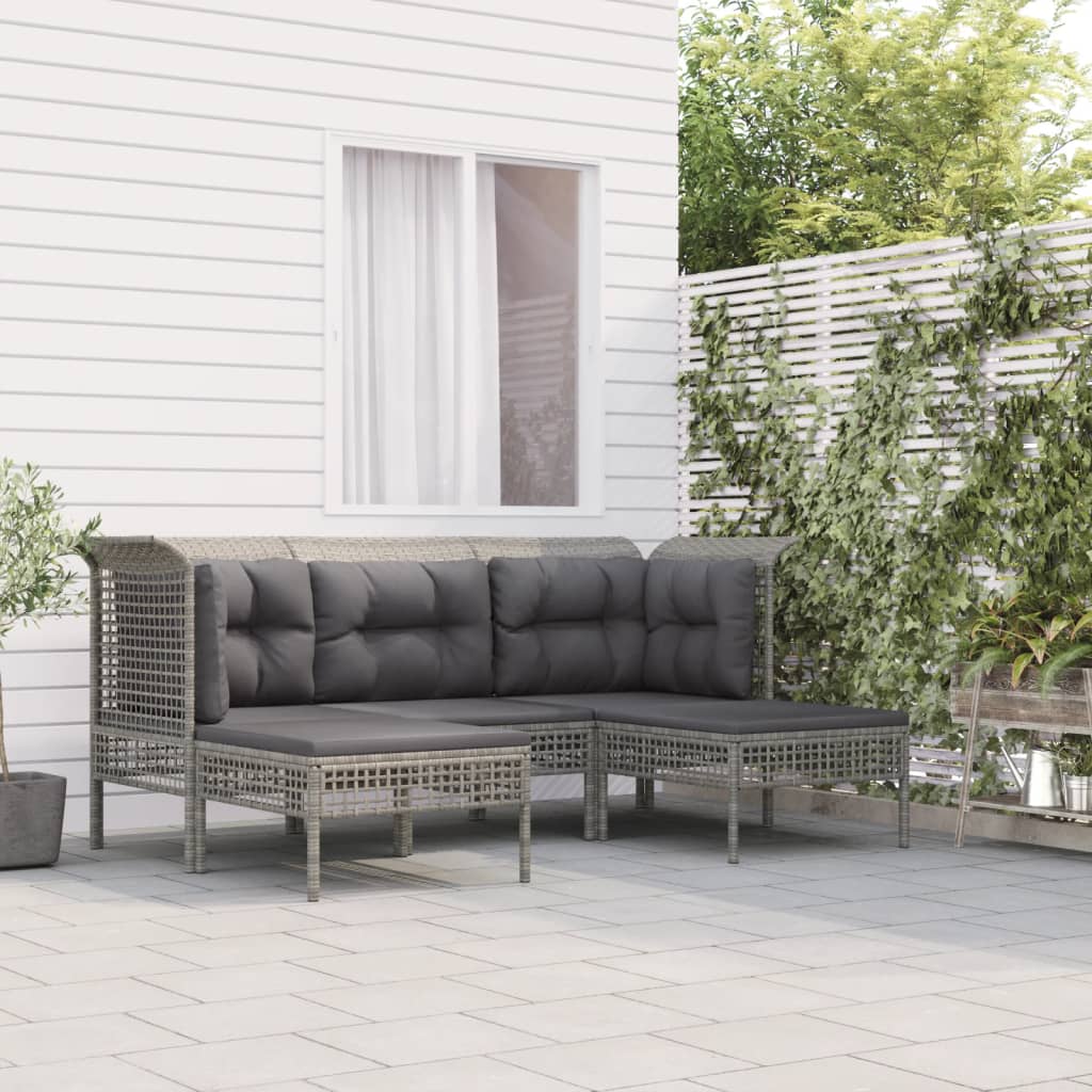 foto del prodotto set divani da giardino 5 pz con cuscini in polyrattan grigio