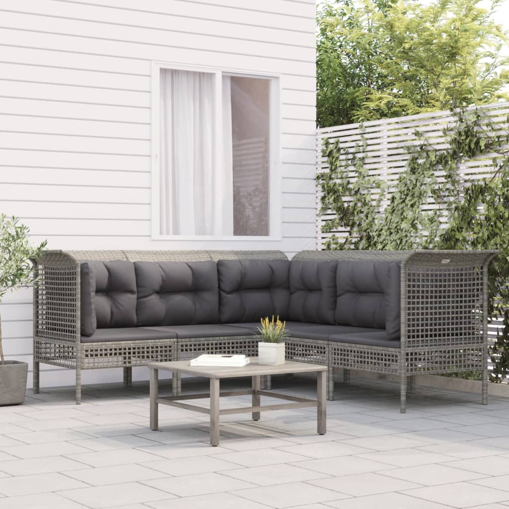 foto del prodotto set divani da giardino 5 pz con cuscini in polyrattan grigio