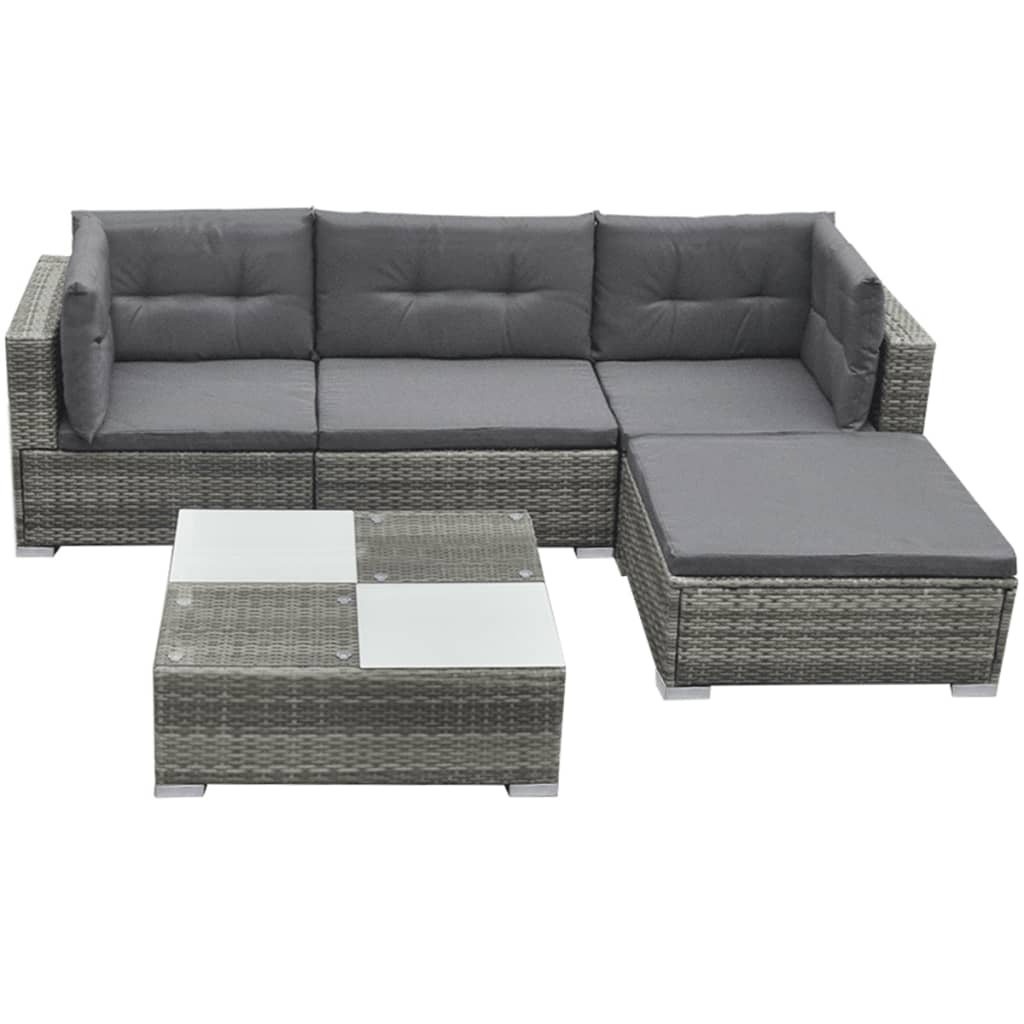 foto del prodotto set divani da giardino 5 pz con cuscini in polyrattan grigio cod mxl 35335