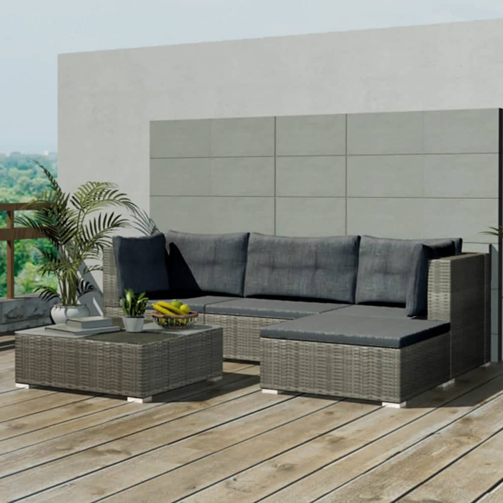 foto del prodotto set divani da giardino 5 pz con cuscini in polyrattan grigio cod mxl 35749