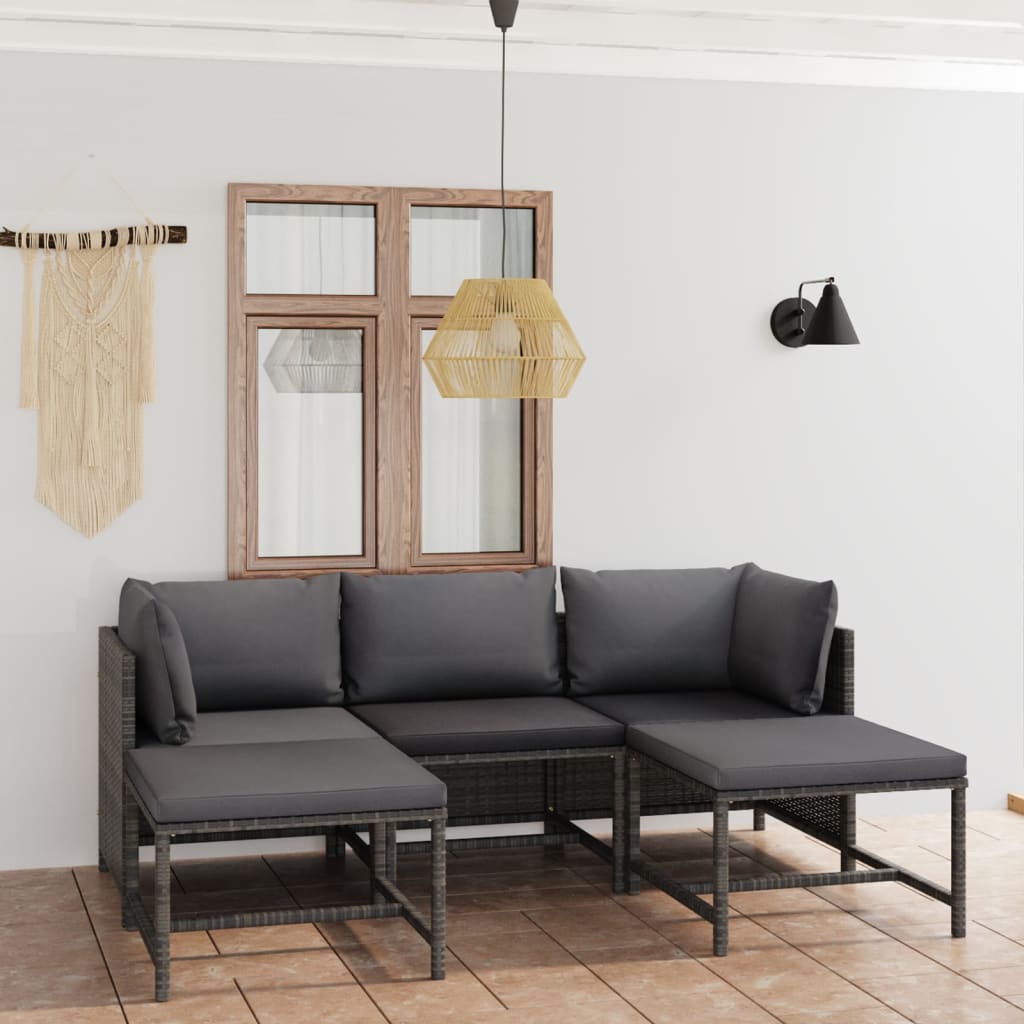 foto del prodotto set divani da giardino 5 pz con cuscini in polyrattan grigio cod mxl 36231