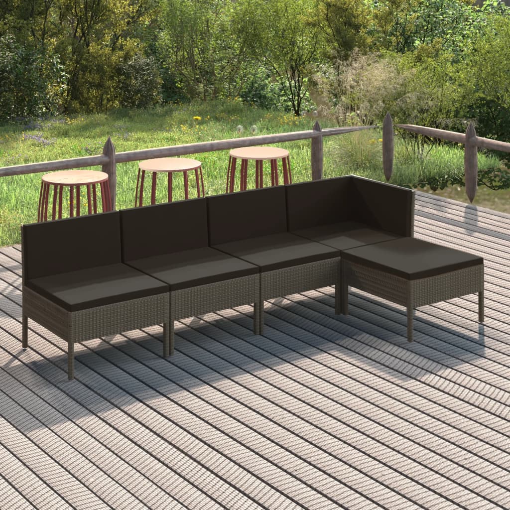 foto del prodotto set divani da giardino 5 pz con cuscini in polyrattan grigio cod mxl 38322