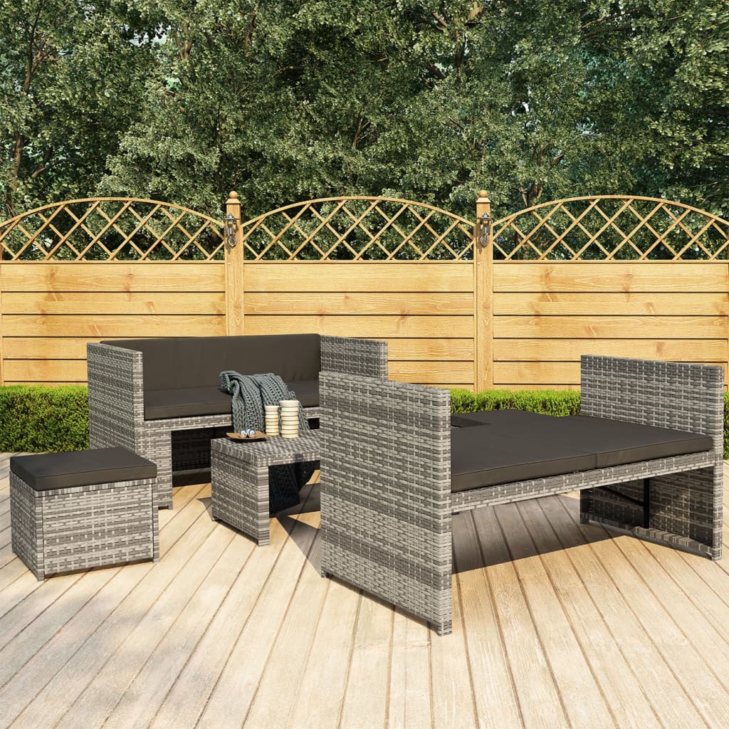 foto del prodotto set divani da giardino 5 pz con cuscini in polyrattan grigio cod mxl 39793
