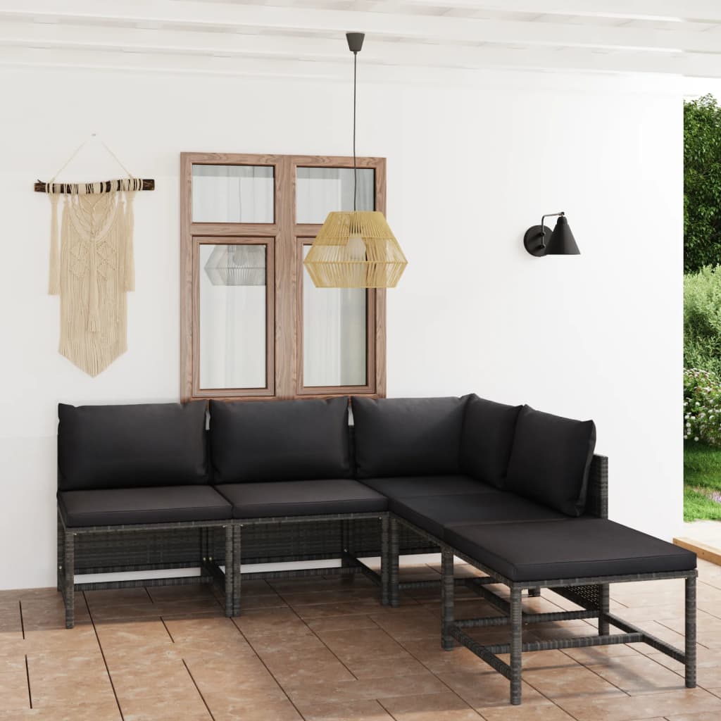 foto del prodotto set divani da giardino 5 pz con cuscini in polyrattan grigio cod mxl 40503