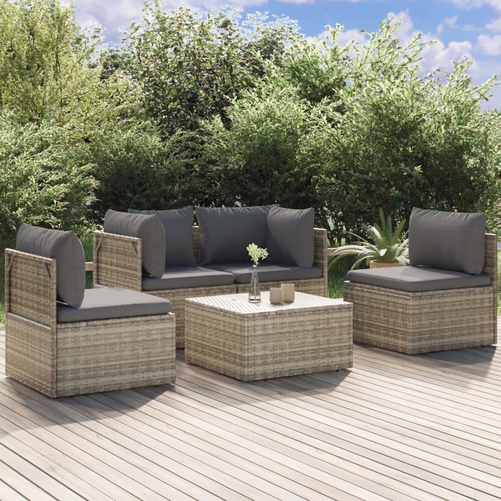 foto del prodotto set divani da giardino 5 pz con cuscini in polyrattan grigio cod mxl 50208