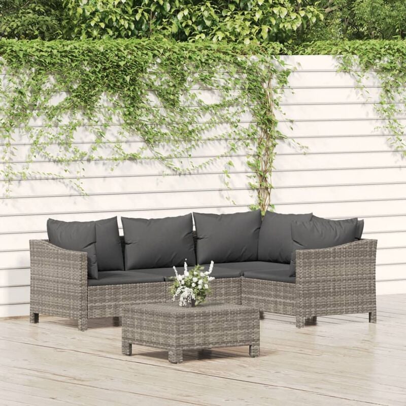 foto del prodotto set divani da giardino 5 pz con cuscini in polyrattan grigiocod mxl 100627