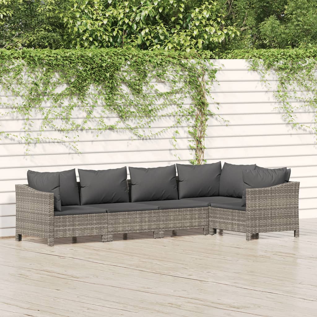 foto del prodotto set divani da giardino 5 pz con cuscini in polyrattan grigiocod mxl 124591