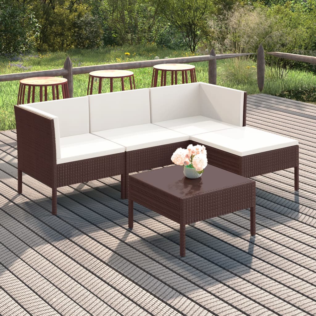 foto del prodotto set divani da giardino 5 pz con cuscini in polyrattan marrone cod mxl 38314